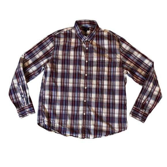 J Crew Mens Button Down LS Shirt Size XL Fall Colors Burgundy White Blue J.Crew - Picture 1 of 5